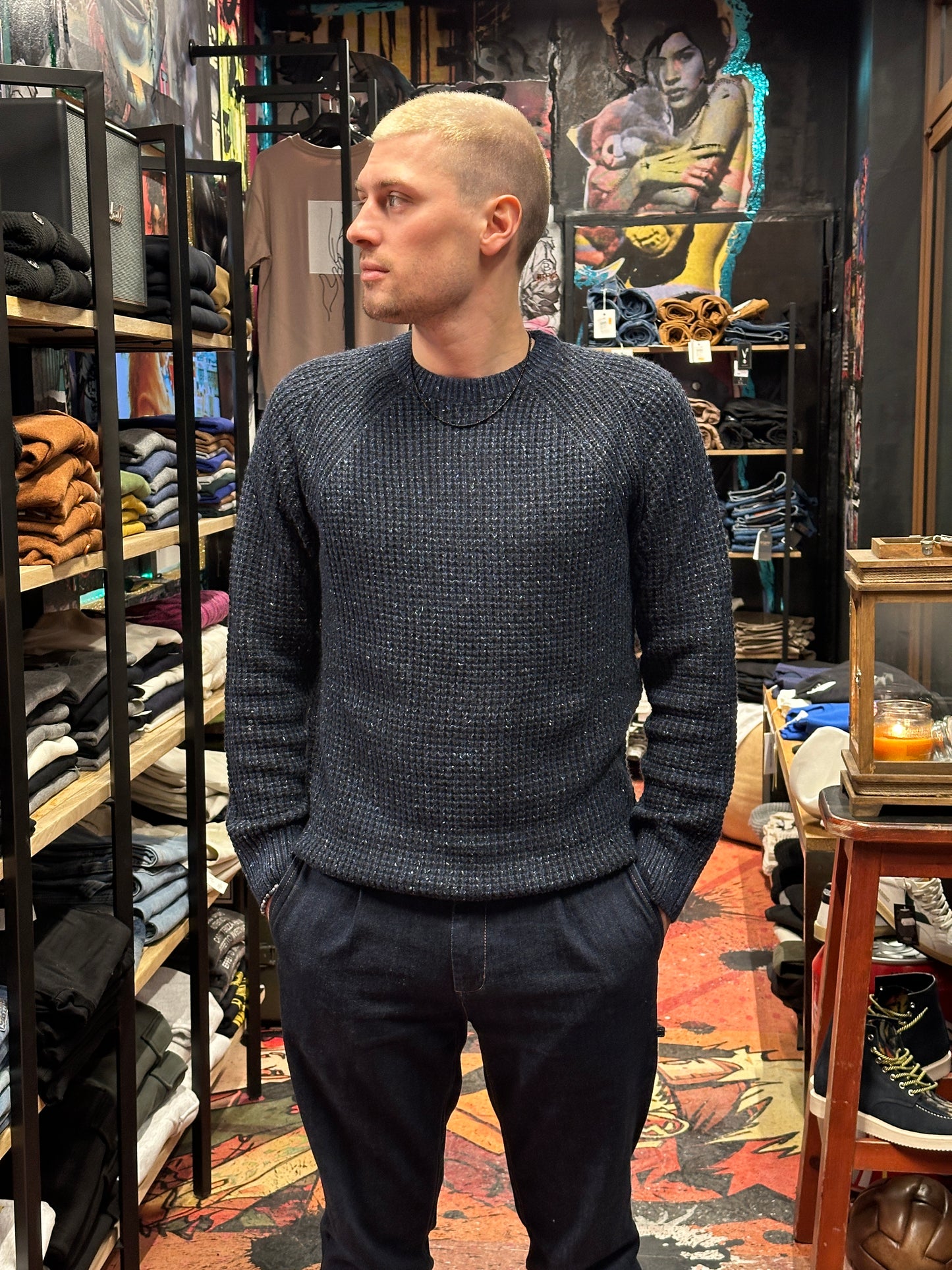 MAGLIONE TWEED NAVY